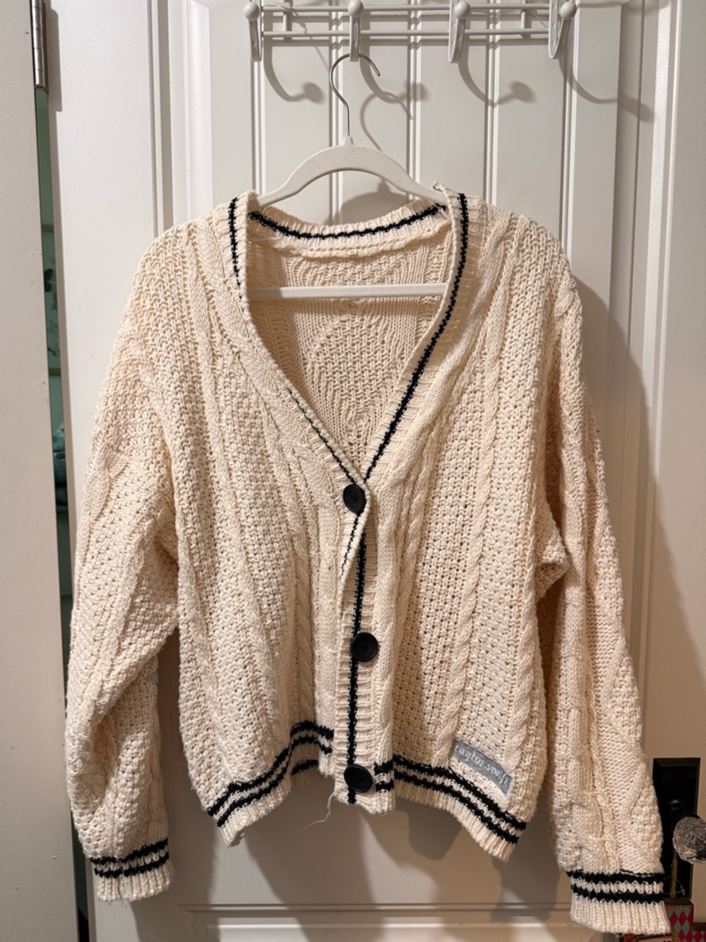 Cream Cable Knit V-Neck Button Cardigan Sweater